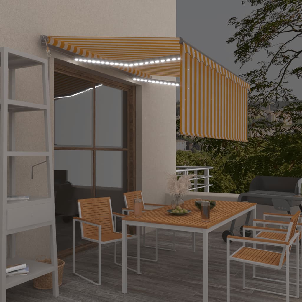Avtomatska tenda s senčilom LED + senzor 3,5×2,5 m rumena/bela