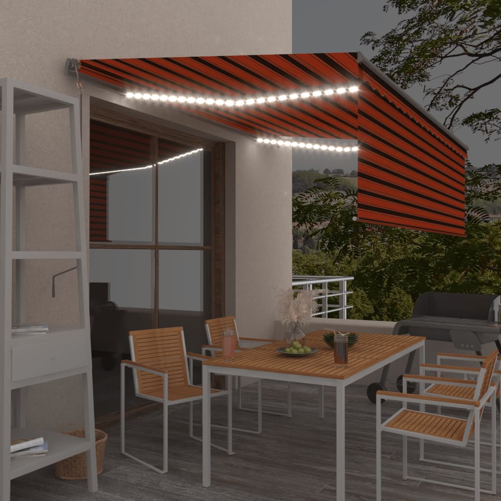 Avtomatska tenda s senčilom LED + senzor 4,5×3 m oranžna/rjava