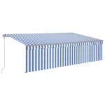 Avtomatska tenda s senčilom LED + senzor 5x3 m modra in bela - Image 2