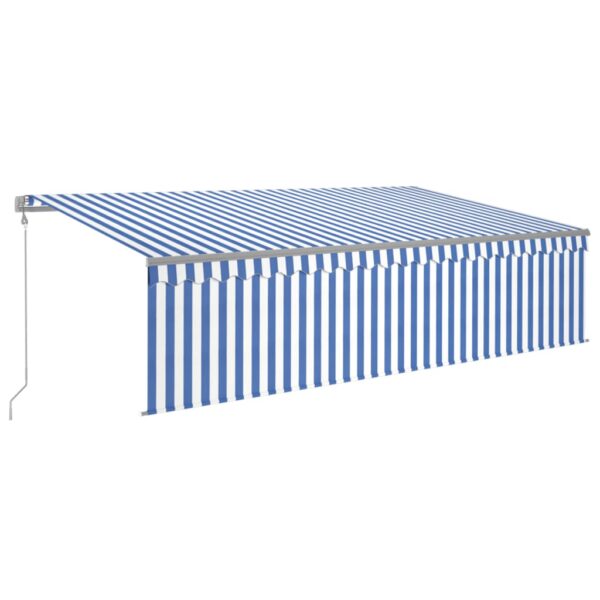 Avtomatska tenda s senčilom LED + senzor 5x3 m modra in bela - Image 2