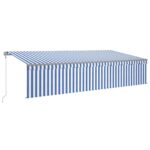 Avtomatska tenda s senčilom LED + senzor 6x3 m modra in bela - Image 2