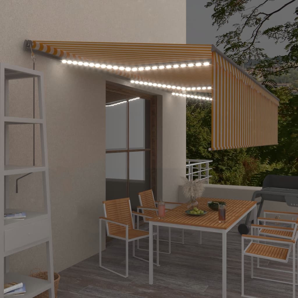 Avtomatska tenda s senčilom LED + senzor 6×3 m rumena in bela