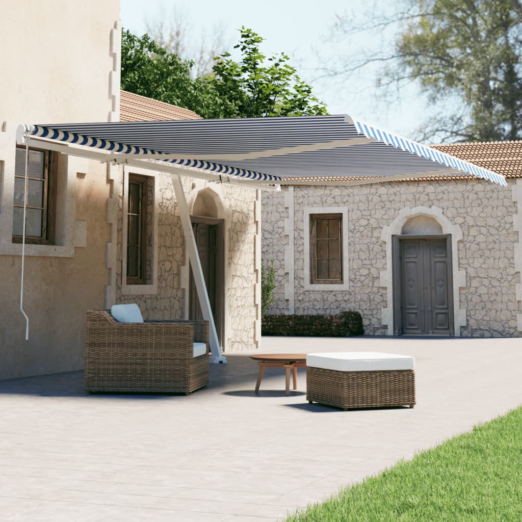 Prostostoječa avtomatska tenda 500×300 cm modra/bela