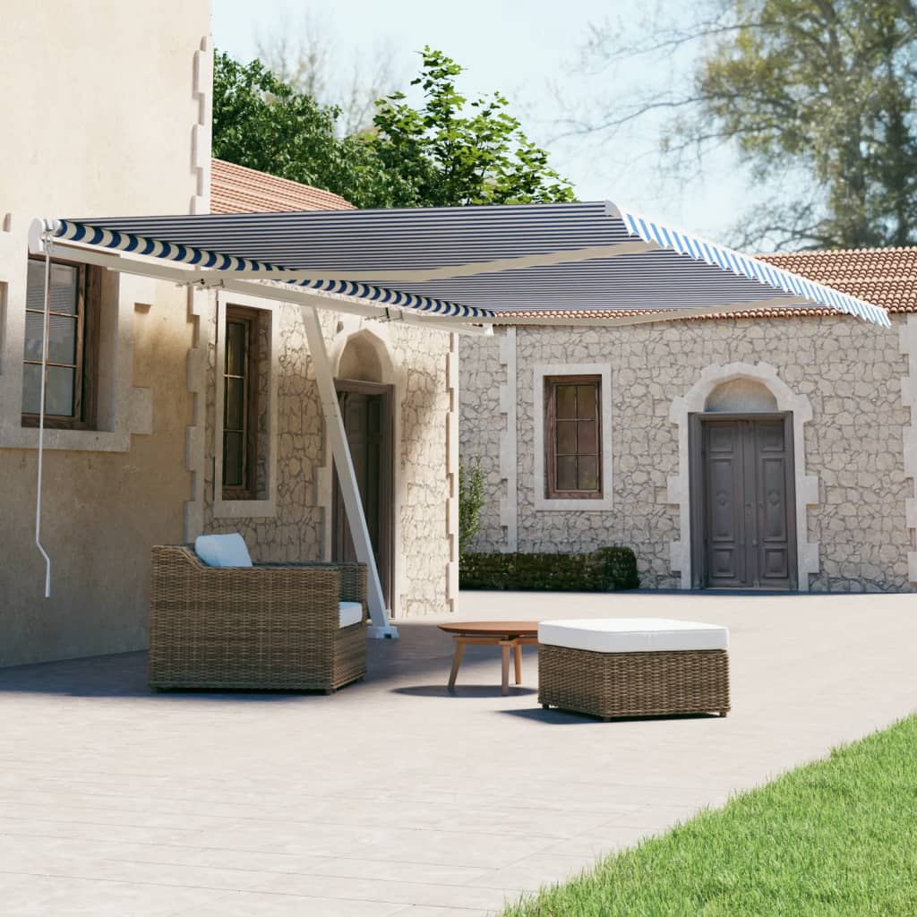 Prostostoječa avtomatska tenda 600×300 cm modra/bela