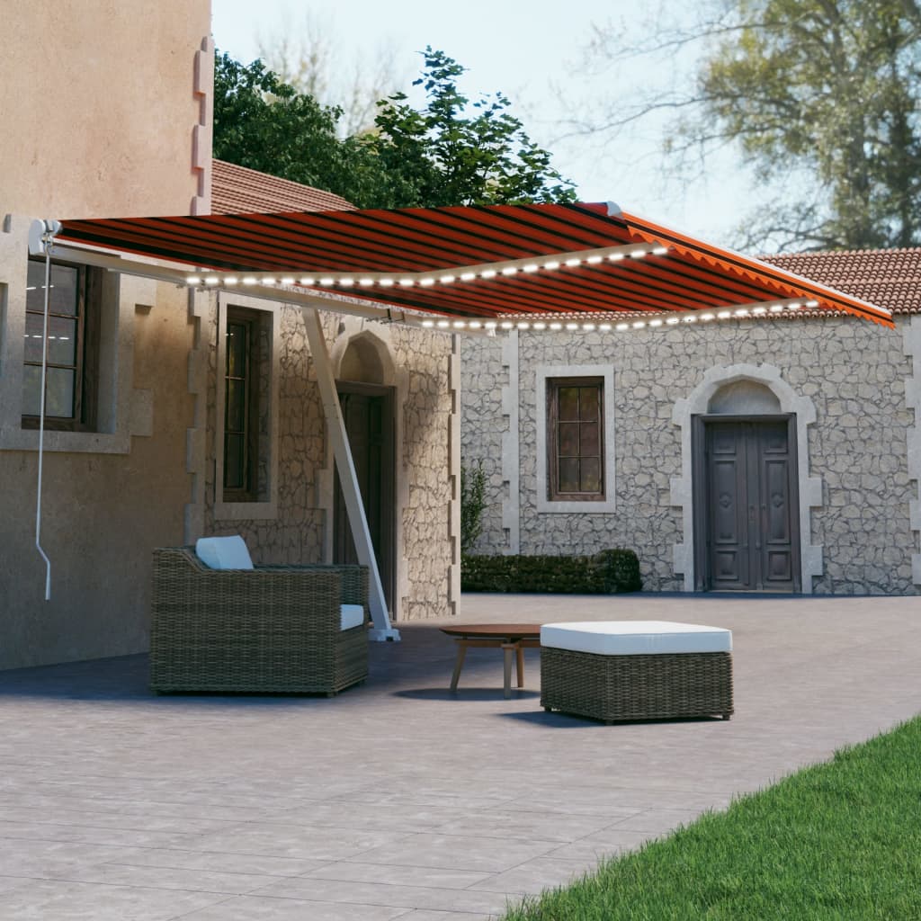 Avtomatska tenda LED + senzor 600×300 cm oranžna/rjava