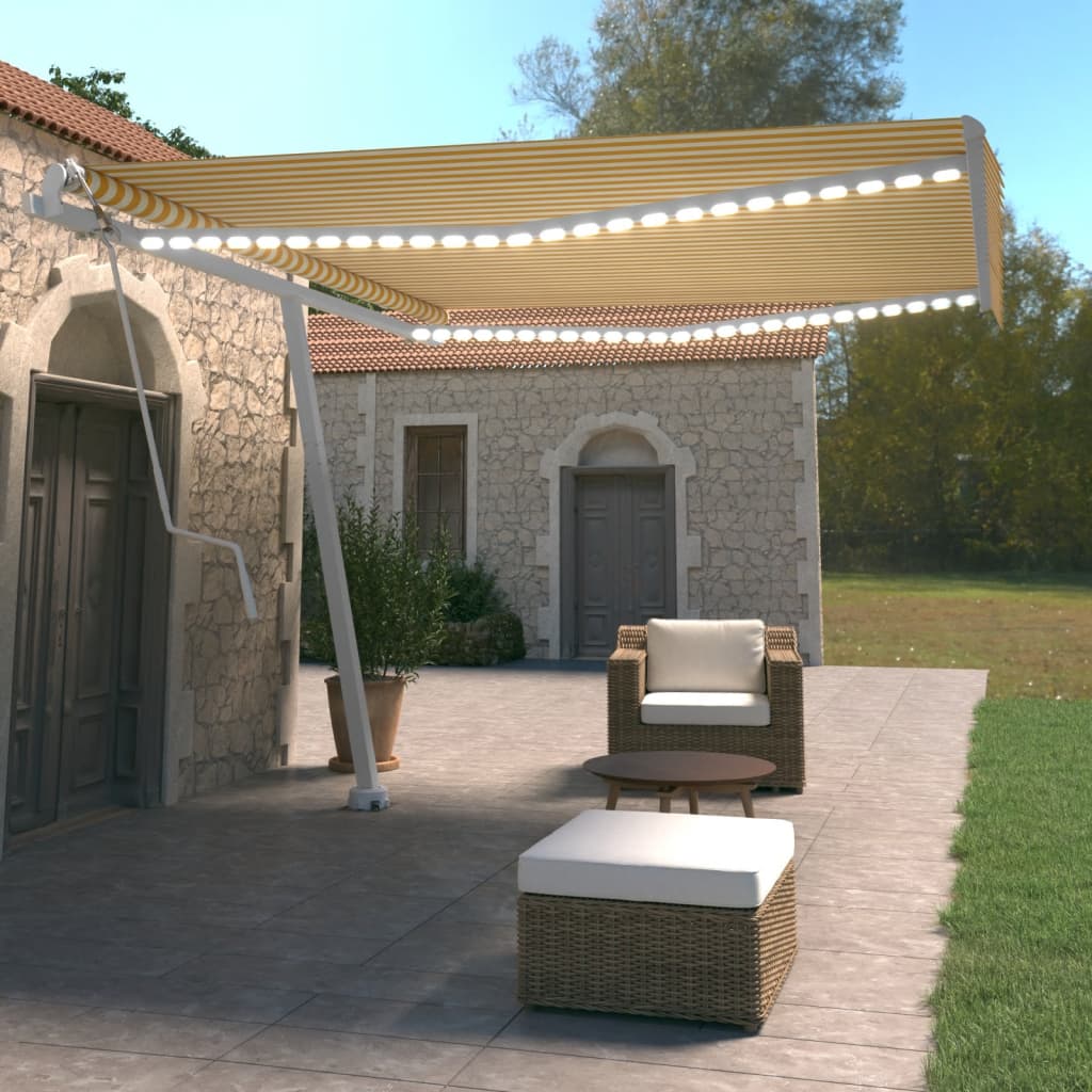 Avtomatska tenda LED + senzor 400×350 cm rumena/bela