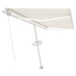 Ročno zložljiva tenda z LED lučkami 450x350 cm krem - Image 3