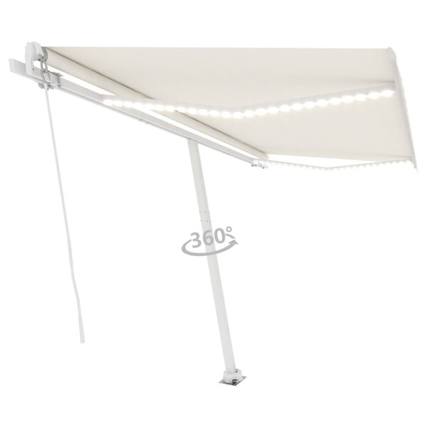 Ročno zložljiva tenda z LED lučkami 450x350 cm krem - Image 3