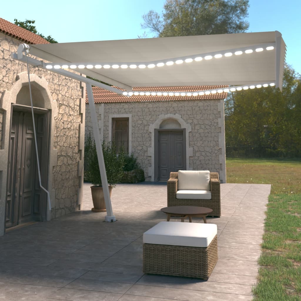 Ročno zložljiva tenda z LED lučkami 450×350 cm krem
