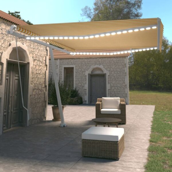 Ročno zložljiva tenda z LED lučkami 450x350 cm rumena in bela