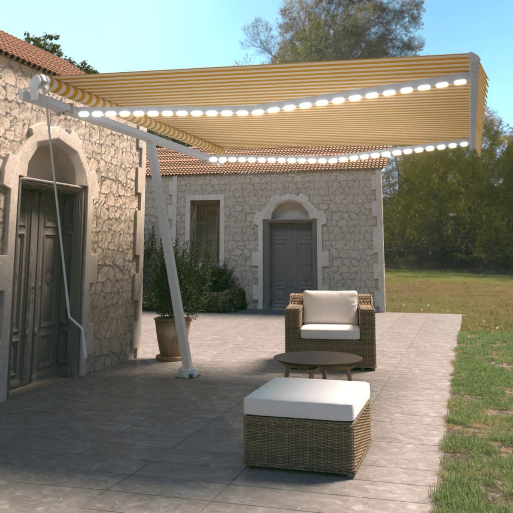 Ročno zložljiva tenda z LED lučkami 450×350 cm rumena in bela