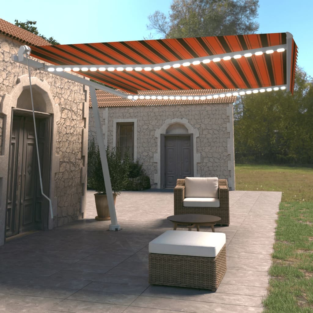 Ročno zložljiva tenda z LED lučmi 450×350 cm oranžna in rjava