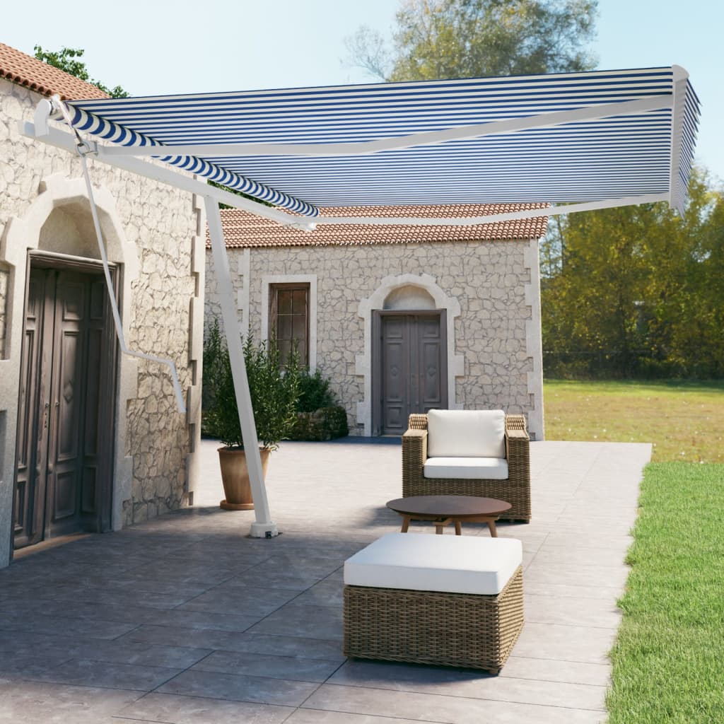 Prostostoječa avtomatska tenda 450×350 cm modra/bela