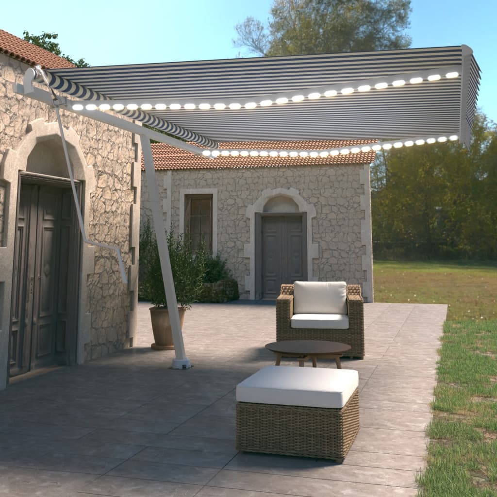 Avtomatska tenda LED + senzor 450×350 cm modra in bela