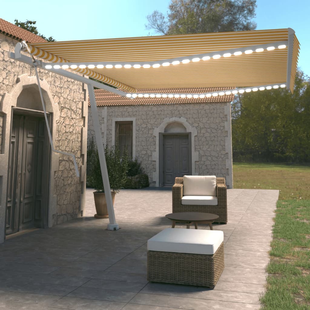Avtomatska tenda LED + senzor 450×350 cm rumena/bela
