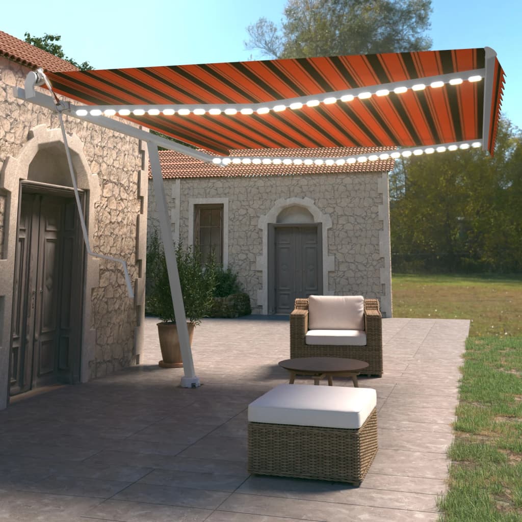 Avtomatska tenda LED + senzor 450×350 cm oranžna/rjava
