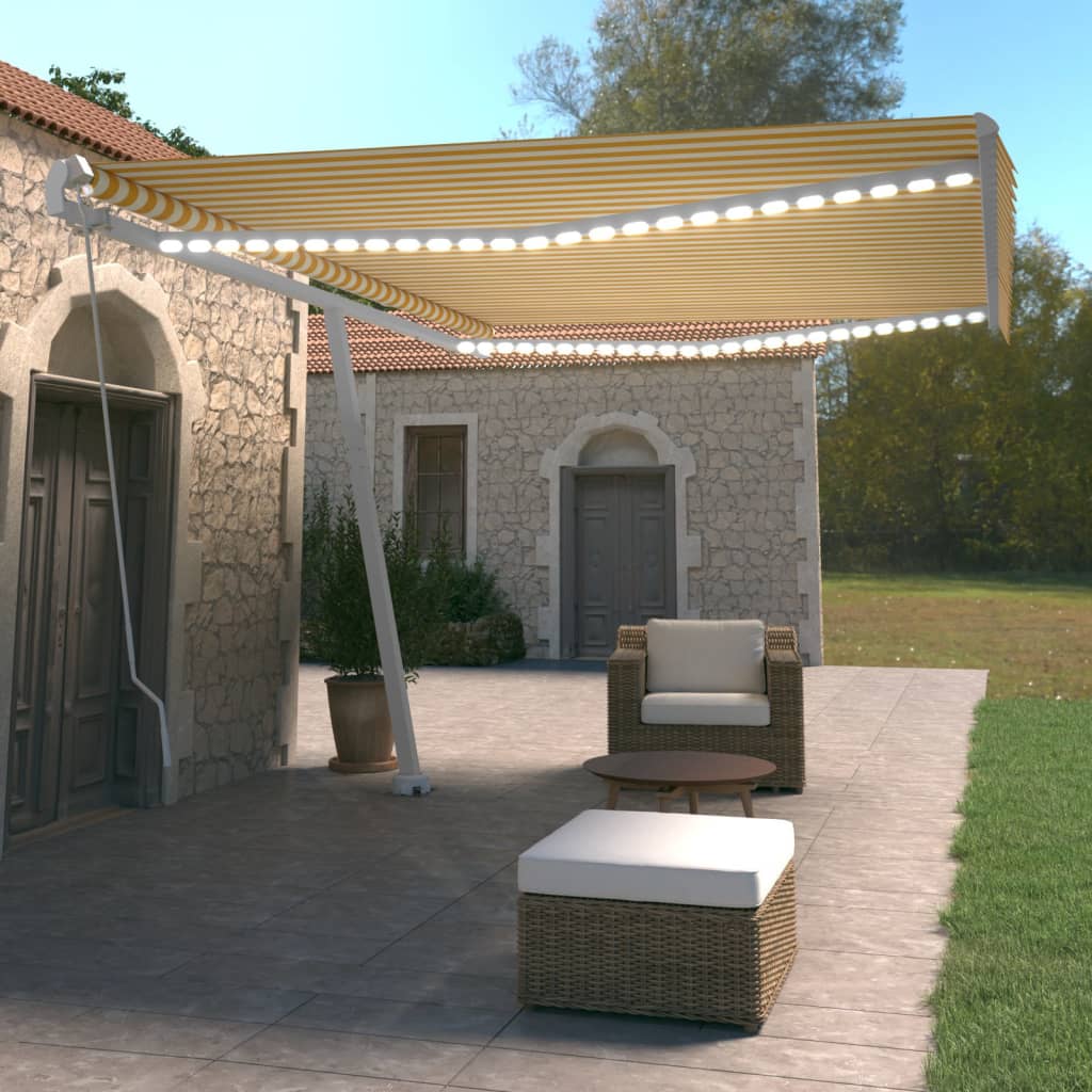 Ročno zložljiva tenda z LED lučkami 500×350 cm rumena in bela