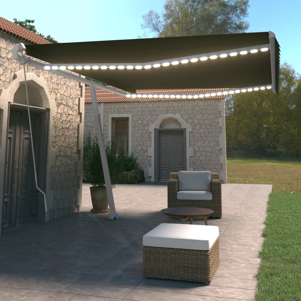 Ročno zložljiva tenda z LED lučkami 500×350 cm antracitna
