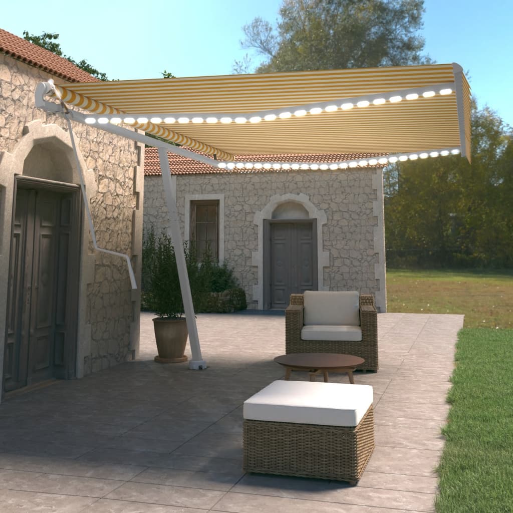 Avtomatska tenda LED + senzor 500×350 cm rumena/bela