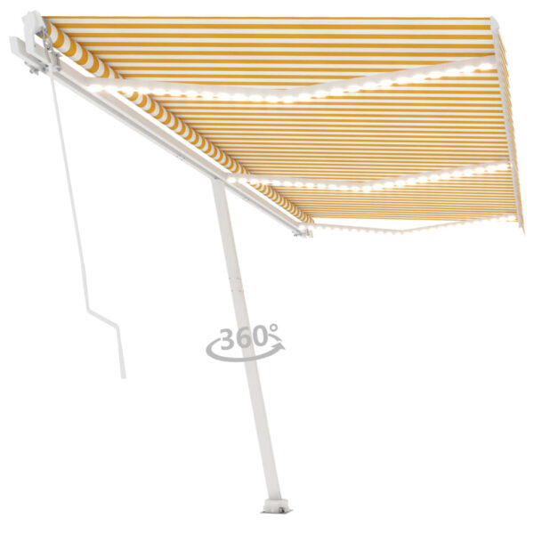 Ročno zložljiva tenda z LED lučkami 600x350 cm rumena in bela - Image 3