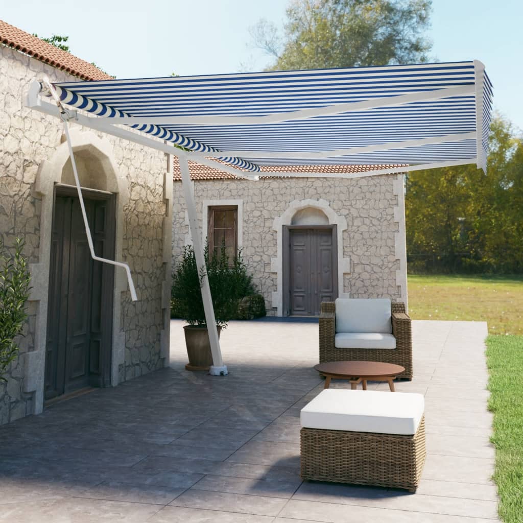 Prostostoječa avtomatska tenda 600×350 cm modra/bela