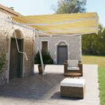 Prostostoječa avtomatska tenda 600x350 cm rumena/bela