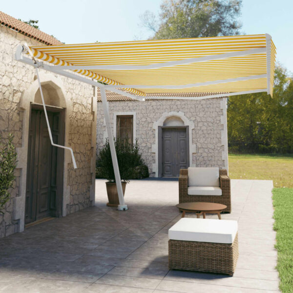 Prostostoječa avtomatska tenda 600x350 cm rumena/bela