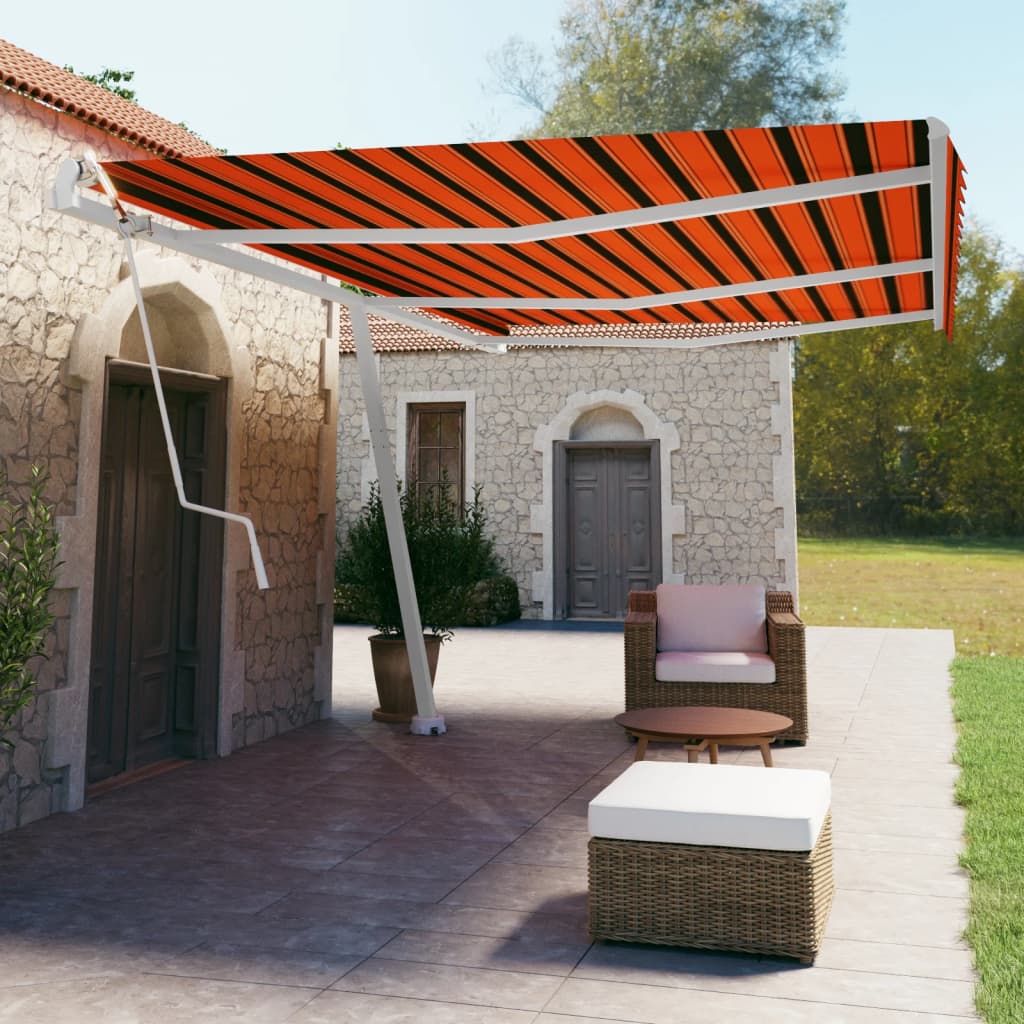 Prostostoječa avtomatska tenda 600×350 cm oranžna/rjava