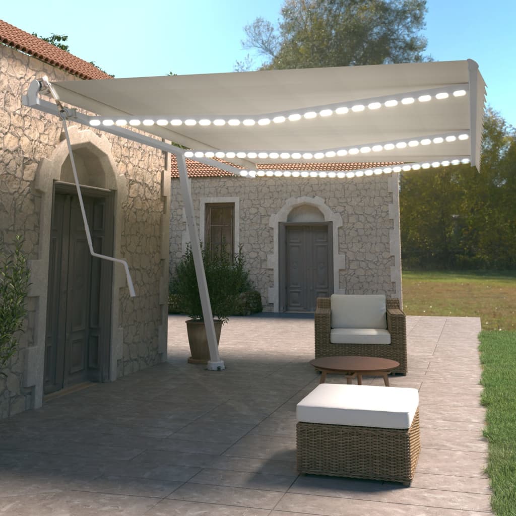 Avtomatsko zložljiva tenda LED + senzor 600×350 cm krem