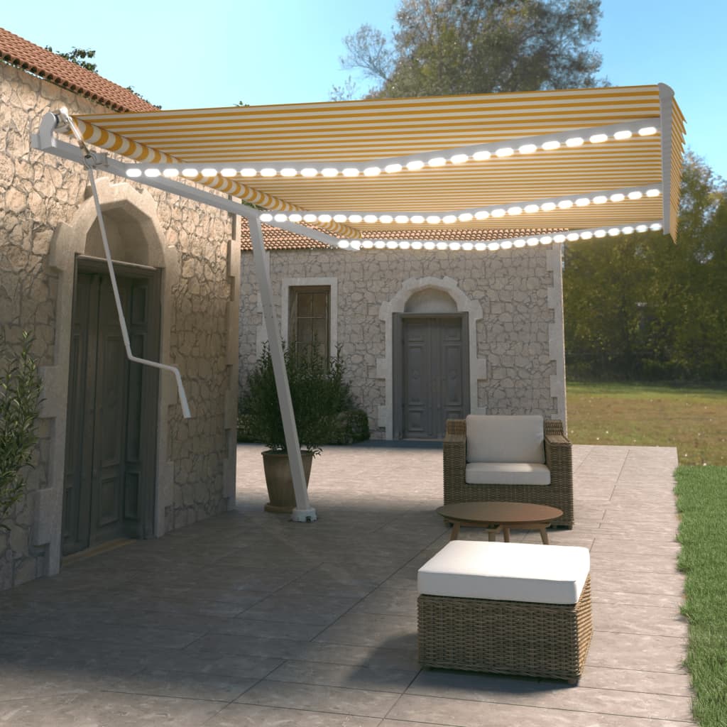 Avtomatska tenda LED + senzor 600×350 cm rumeno/bela