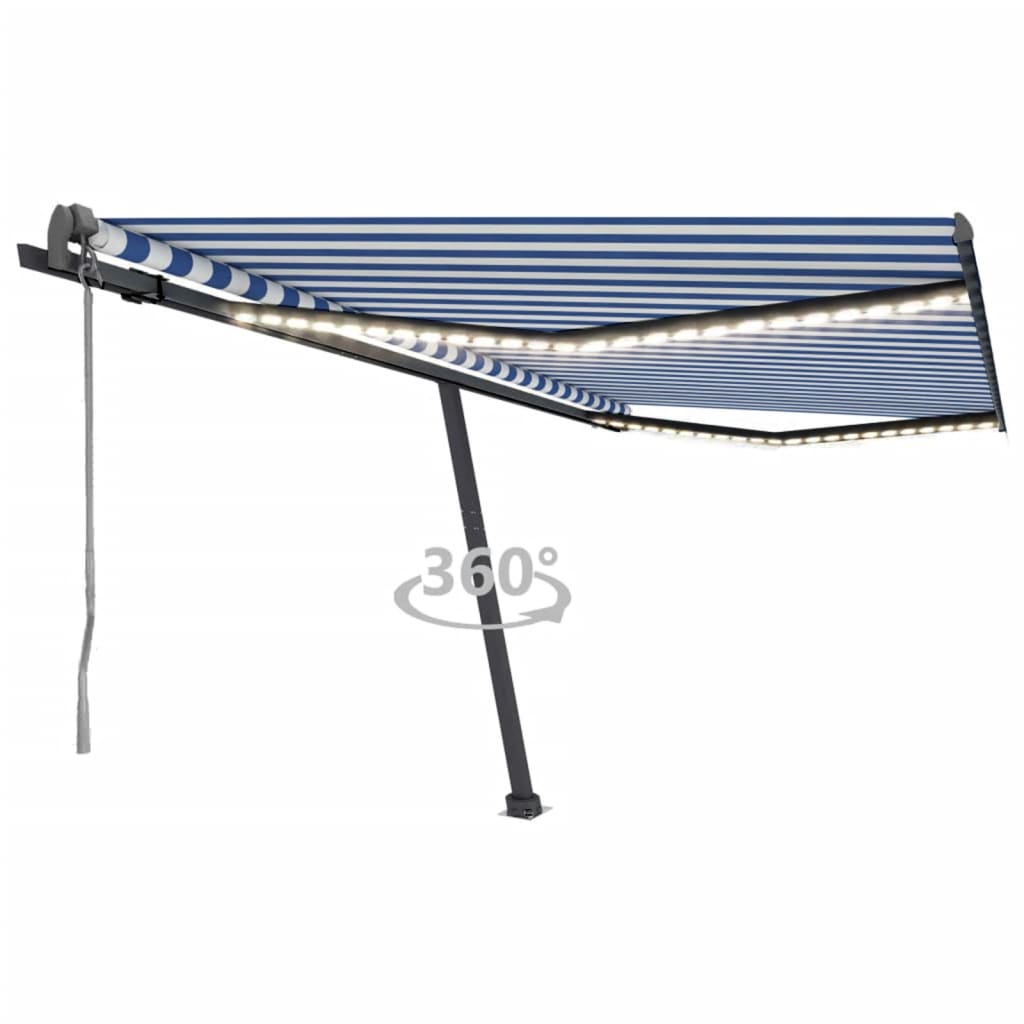 Avtomatska tenda LED + senzor 450×300 cm modra in bela