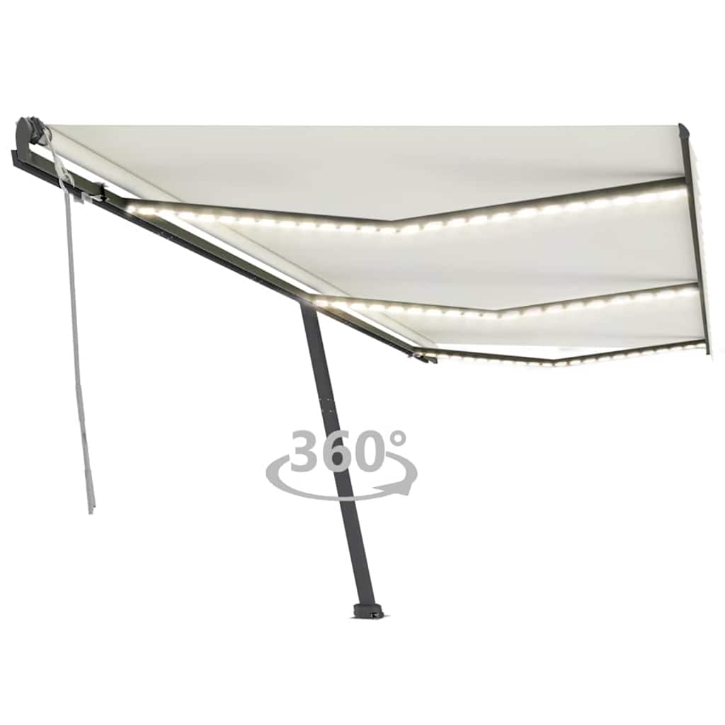 Ročno zložljiva tenda z LED lučkami 600×300 cm krem