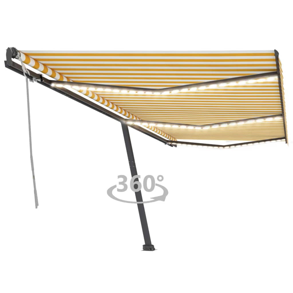 Ročna zložljiva tenda z LED lučkami 600×300 cm rumena in bela
