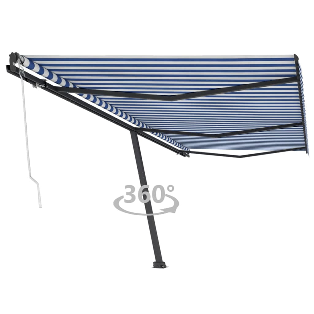 Prostostoječa avtomatska tenda 600×300 cm modra/bela