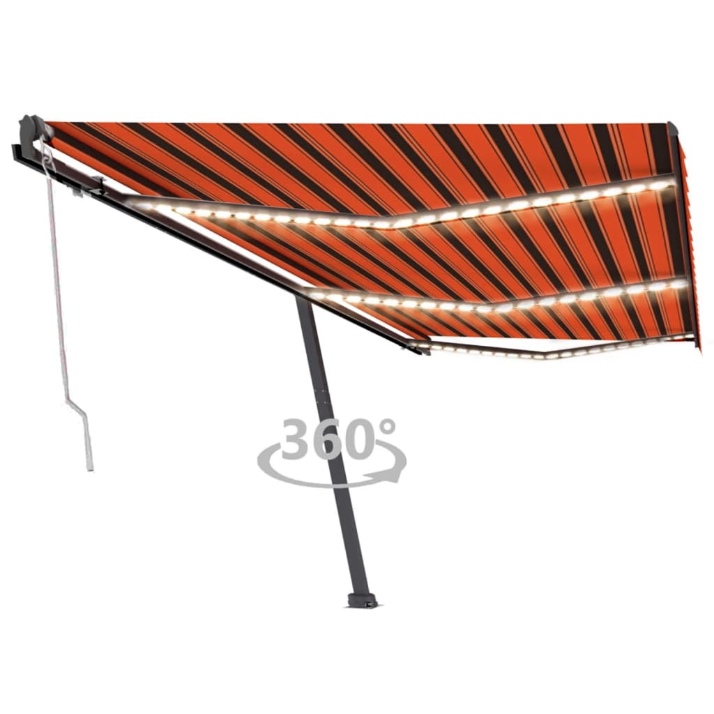 Avtomatska tenda LED + senzor 600×300 cm oranžna/rjava