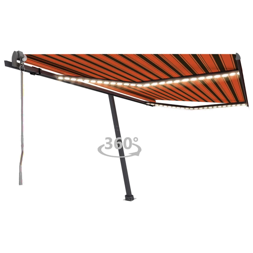Avtomatska tenda LED + senzor 400×350 cm oranžna/rjava