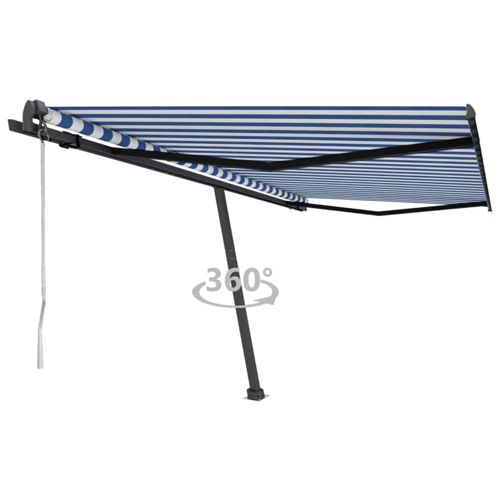 Prostostoječa avtomatska tenda 450×350 cm modra/bela