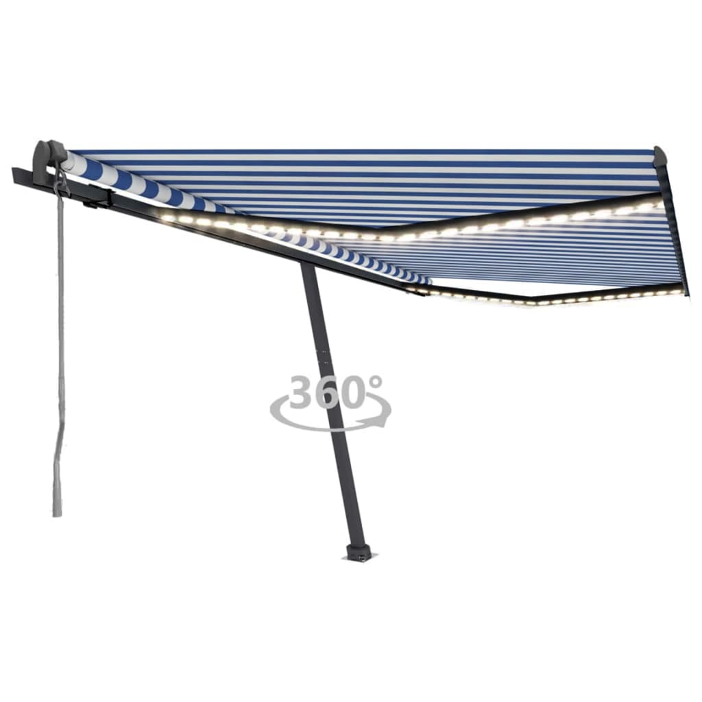 Avtomatska tenda LED + senzor 450×350 cm modra in bela