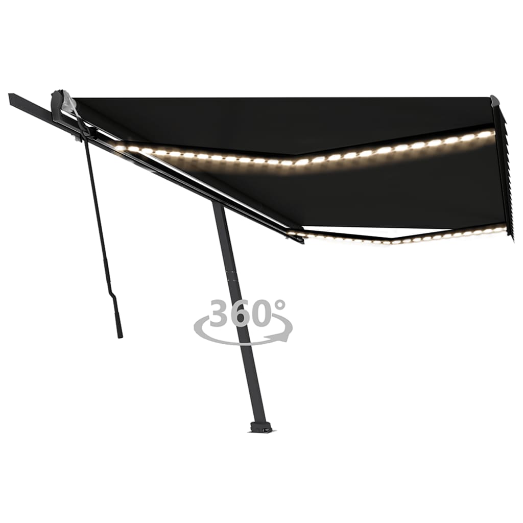 Ročna zložljiva tenda z LED lučkami 500×350 cm antracitna