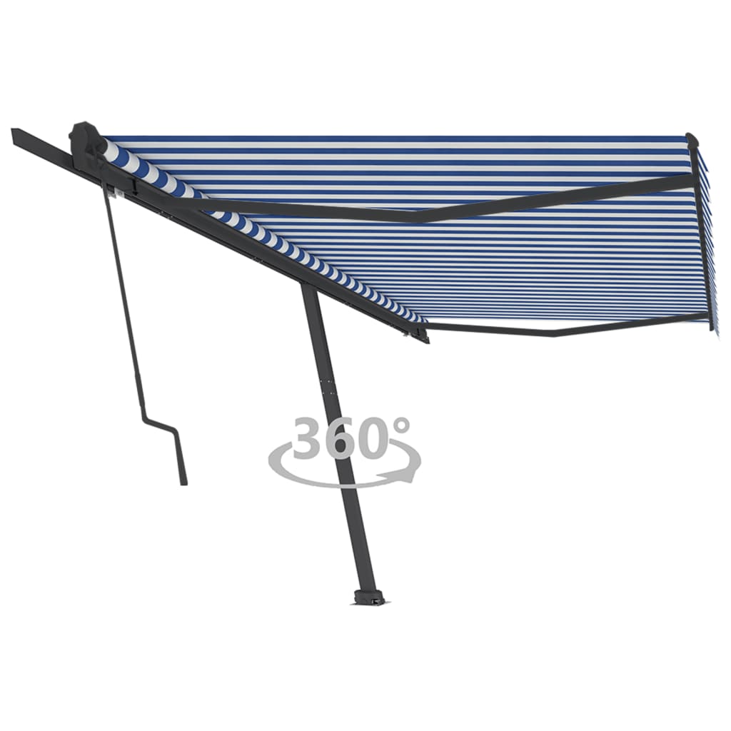 Prostostoječa avtomatska tenda 500×350 cm modra/bela