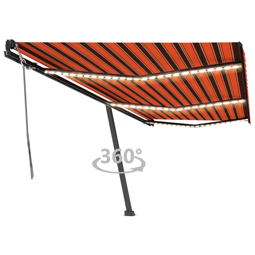 Ročno zložljiva tenda z LED lučmi 600×350 cm oranžna in rjava
