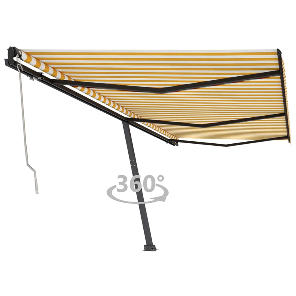 Prostostoječa avtomatska tenda 600×350 cm rumena/bela