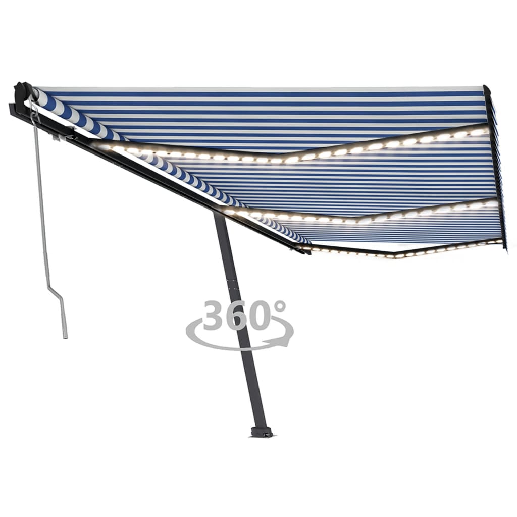 Avtomatska tenda LED + senzor 600×350 cm modra in bela