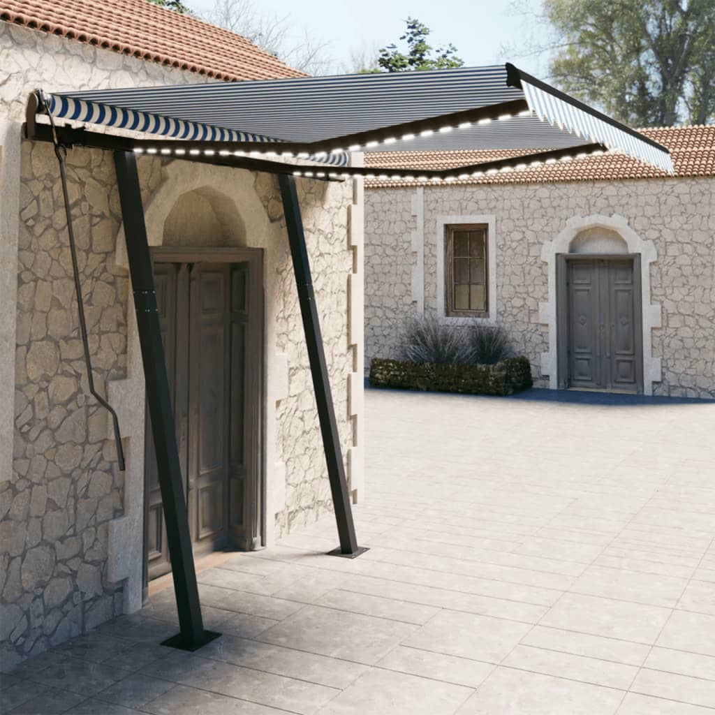 Avtomatska tenda LED + senzor 3×2,5 m modra in bela