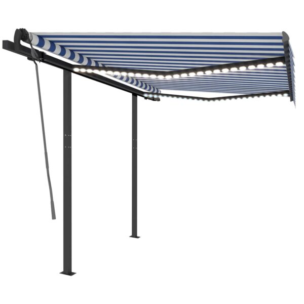 Avtomatska tenda LED + senzor 3,5x2,5 m modra in bela - Image 2