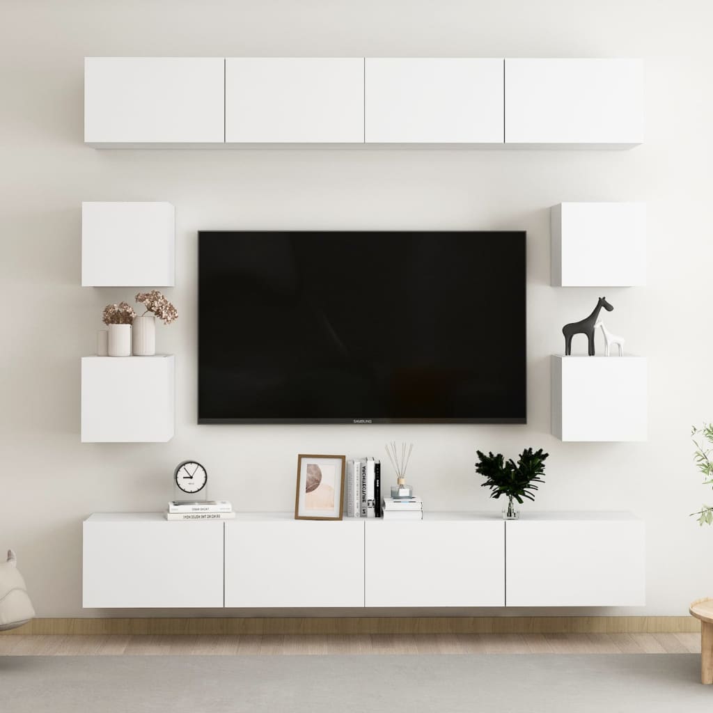 Komplet TV omaric 8-delni bela iverna plošča