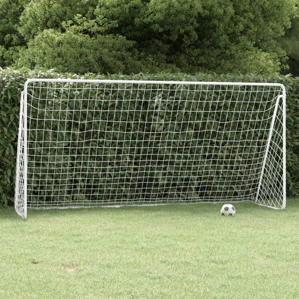 Nogometni gol z mrežo bel 366x122x182 cm jeklo