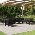 Vrtna sedežna garnitura 9-delna z blazinami aluminij antracit