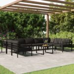 Vrtna sedežna garnitura 10-delna z blazinami aluminij antracit