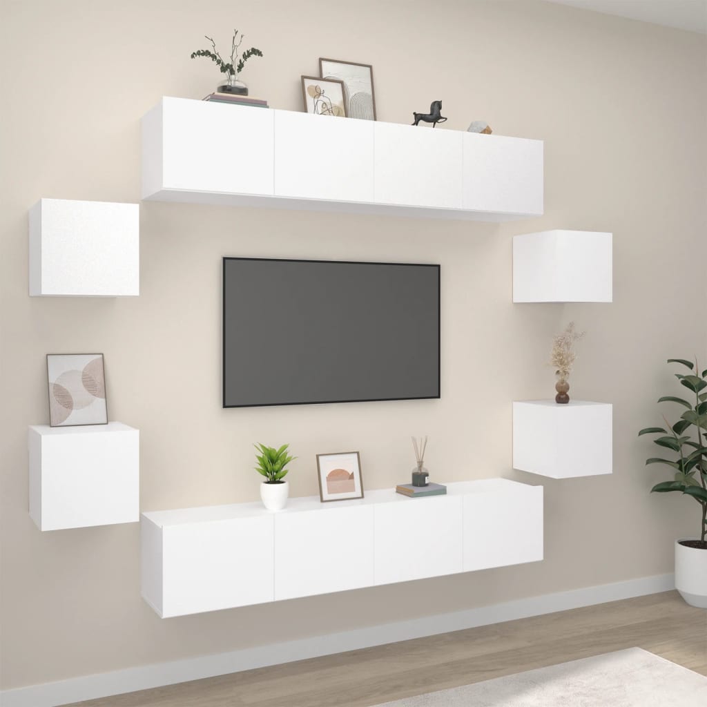 Komplet TV omaric 8-delni bel konstruiran les